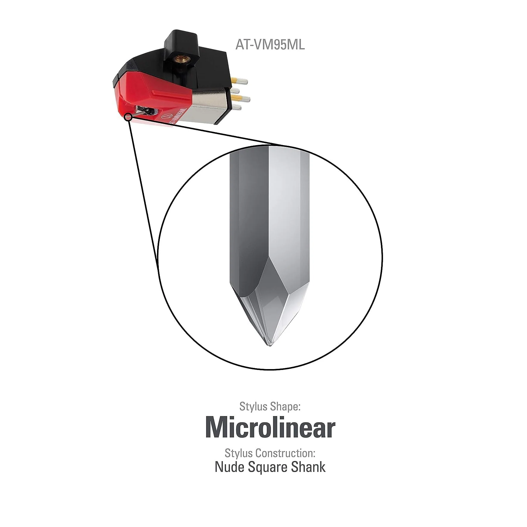 Audio-Technica AT-VM95ML Cartuccia e stilo Microlinear da 2,2 x 0,12 mil, Rossa - Image 3