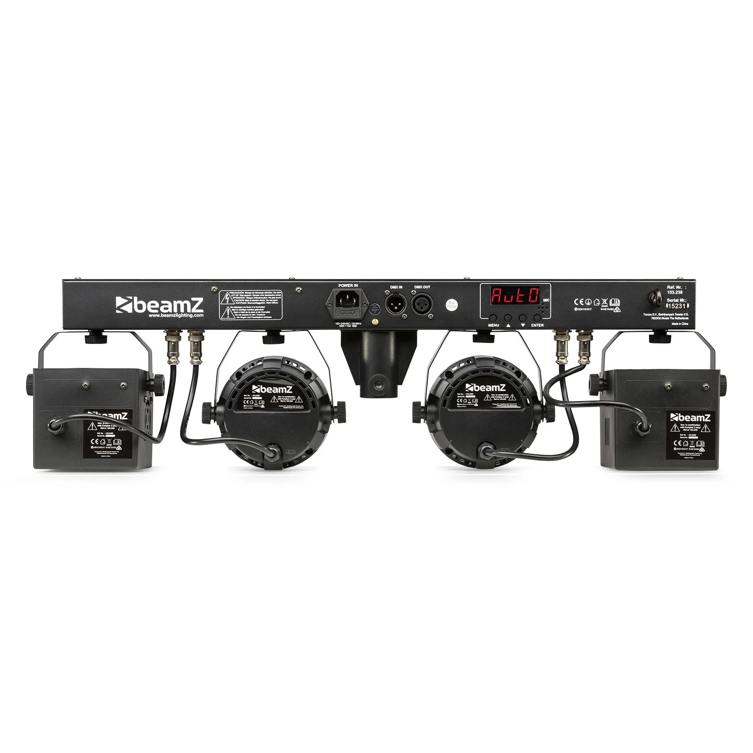 Beamz PartyBar2 Barra d'illuminazione 2PAR 12x1W RGBW 2 derby DMX IR + treppiedi - Image 5