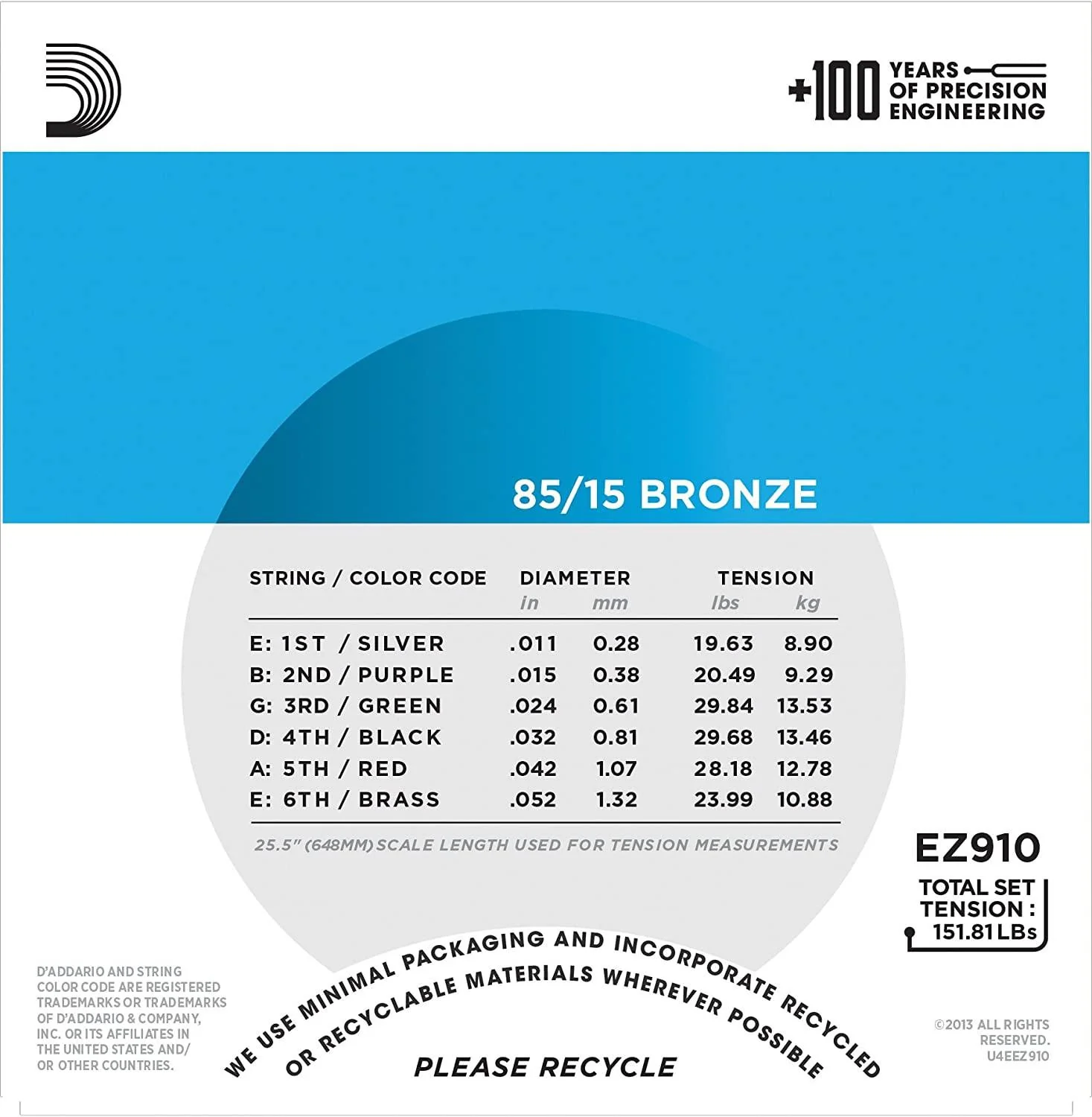 D'Addario EZ910 Light 11-52 Corde per Chitarra Acustica American Bronze - Image 3