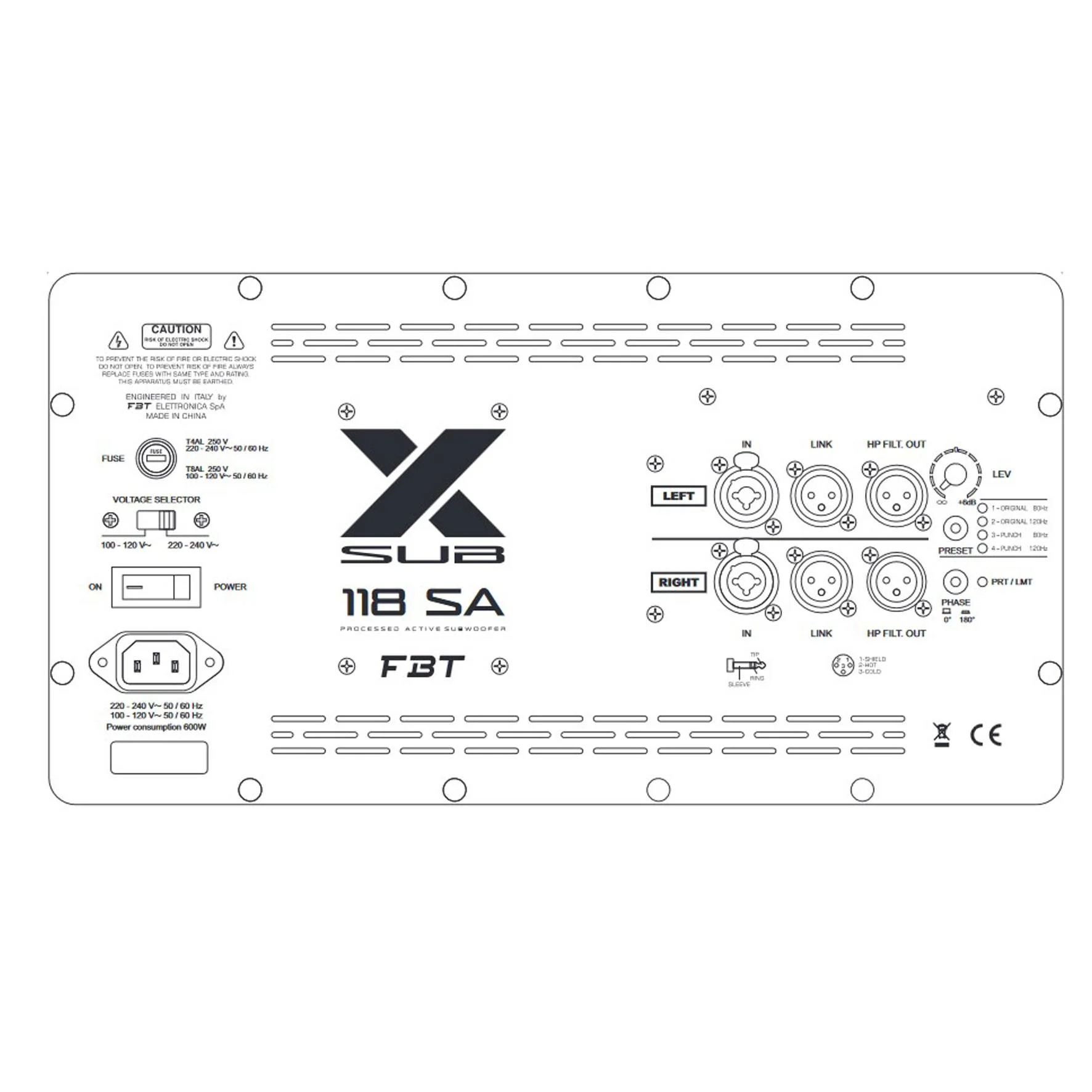 FBT X-SUB 118SA Subwoofer Attivo 18p da 1200W con DSP a 4 preset 136dB SPL, Nero - Image 3