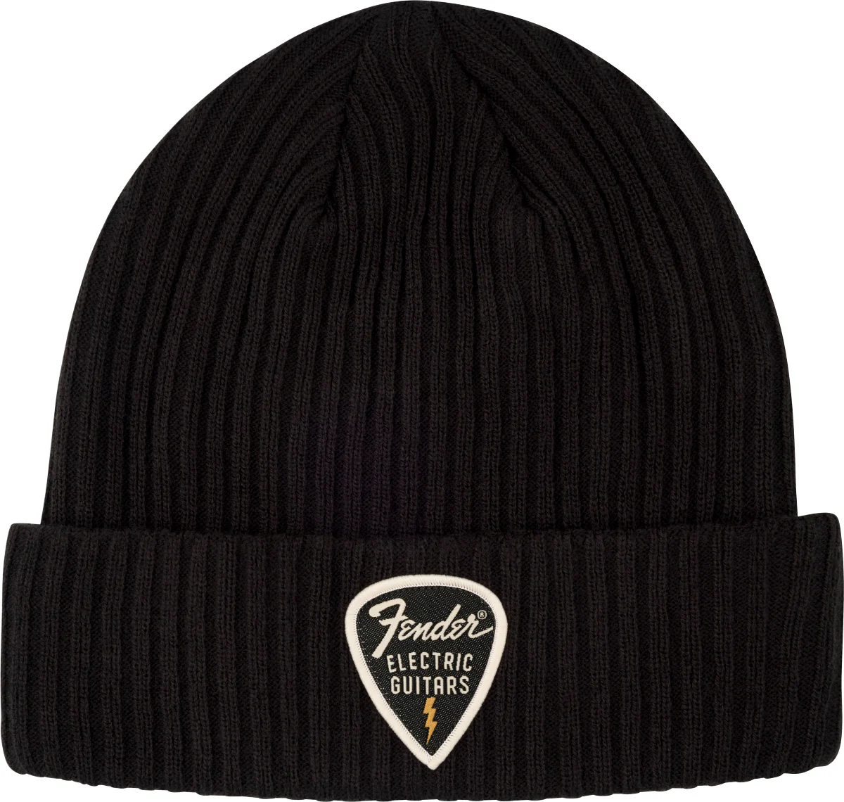 Fender Pick Patch Ribbed Beanie, Black, Berretto con risvolto e toppa x plettro