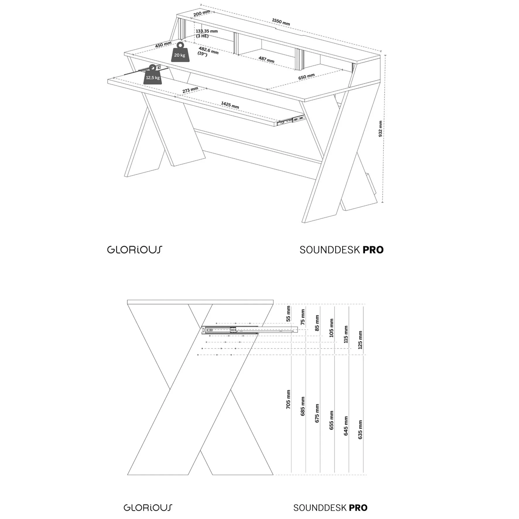 Glorious SOUND DESK PRO WHITE Workstation console x produz. musicali, Bianco - Image 9