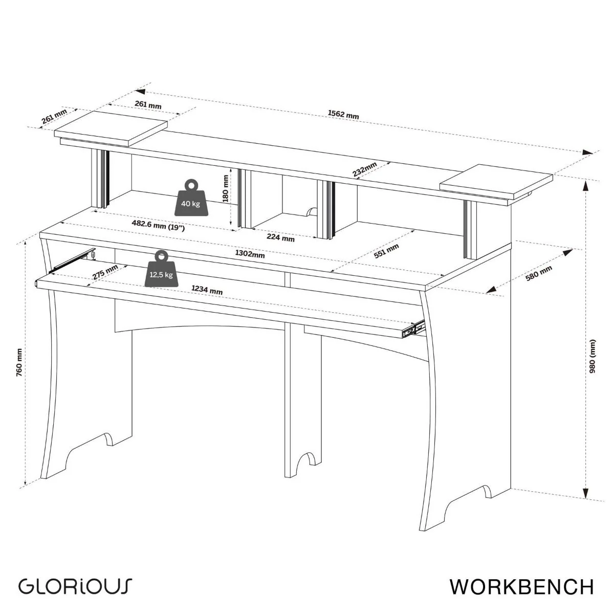 Glorious WORKBENCH BLACK Workstation console di lavor x prod. musicali, Nero - Image 5