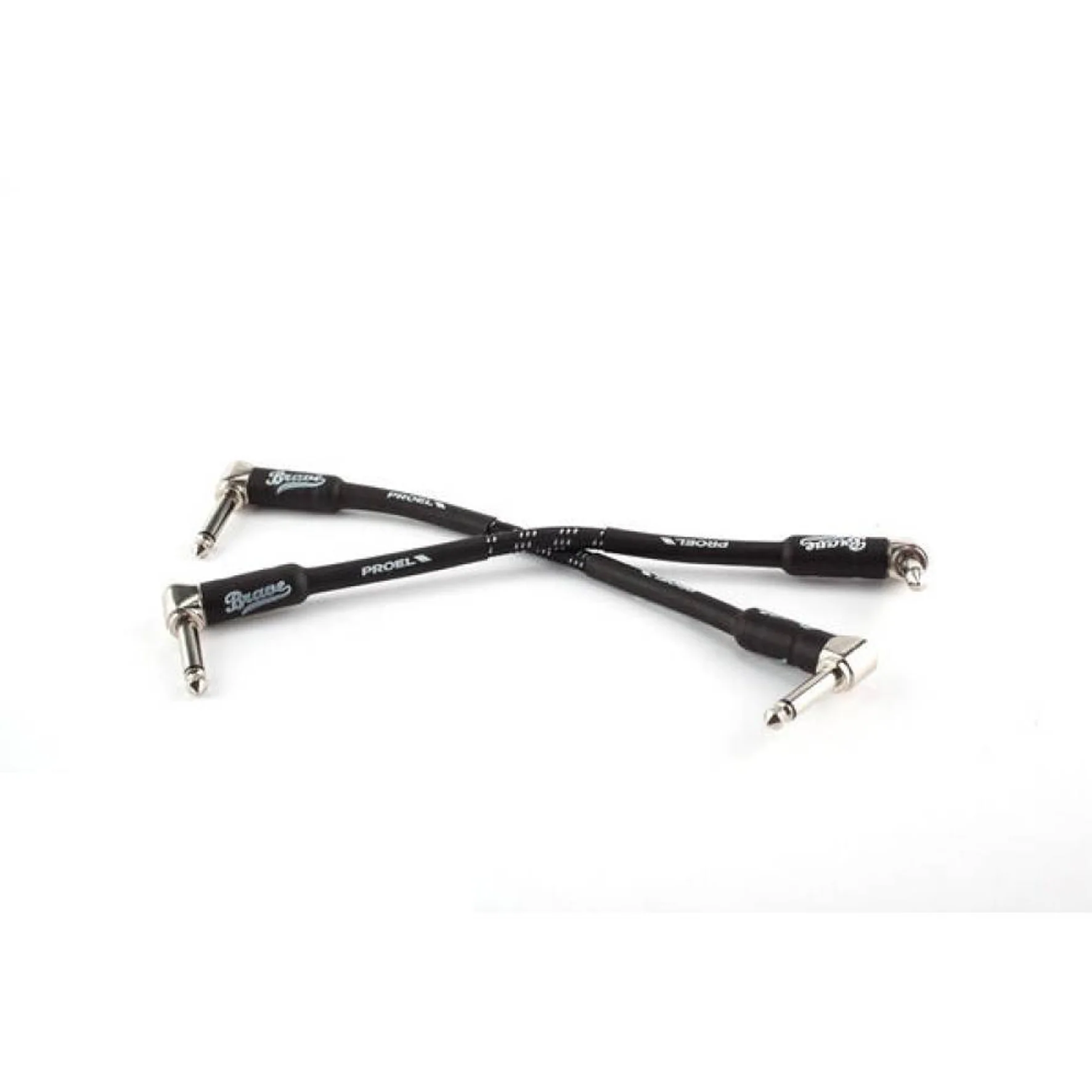 Proel BRV130LU015BW Coppia Cavo Jack x Jack Mono 6.3 ad angolo 15cm, Nero/Bianco