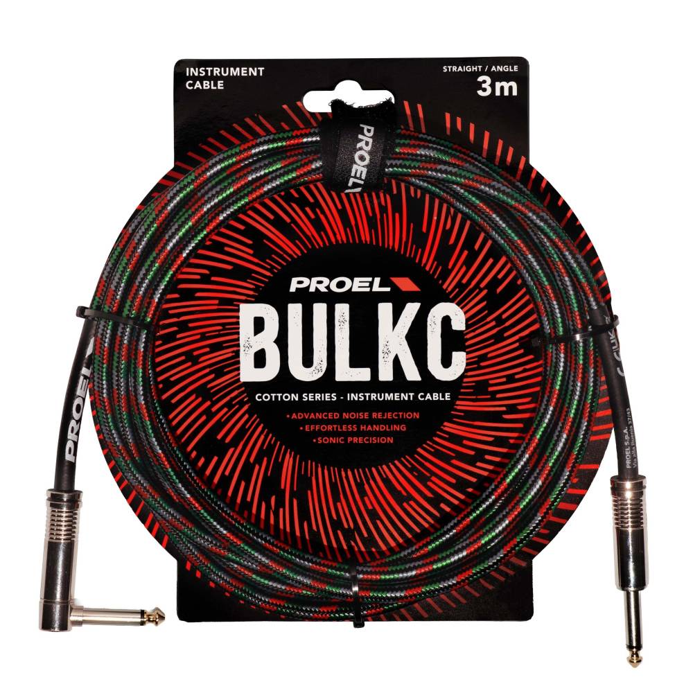 Proel BULK120CLU3SR Cavo jack M 6.3 a jack M 6.3 ang.3mt Nero/Rosso/Verde/Grigio