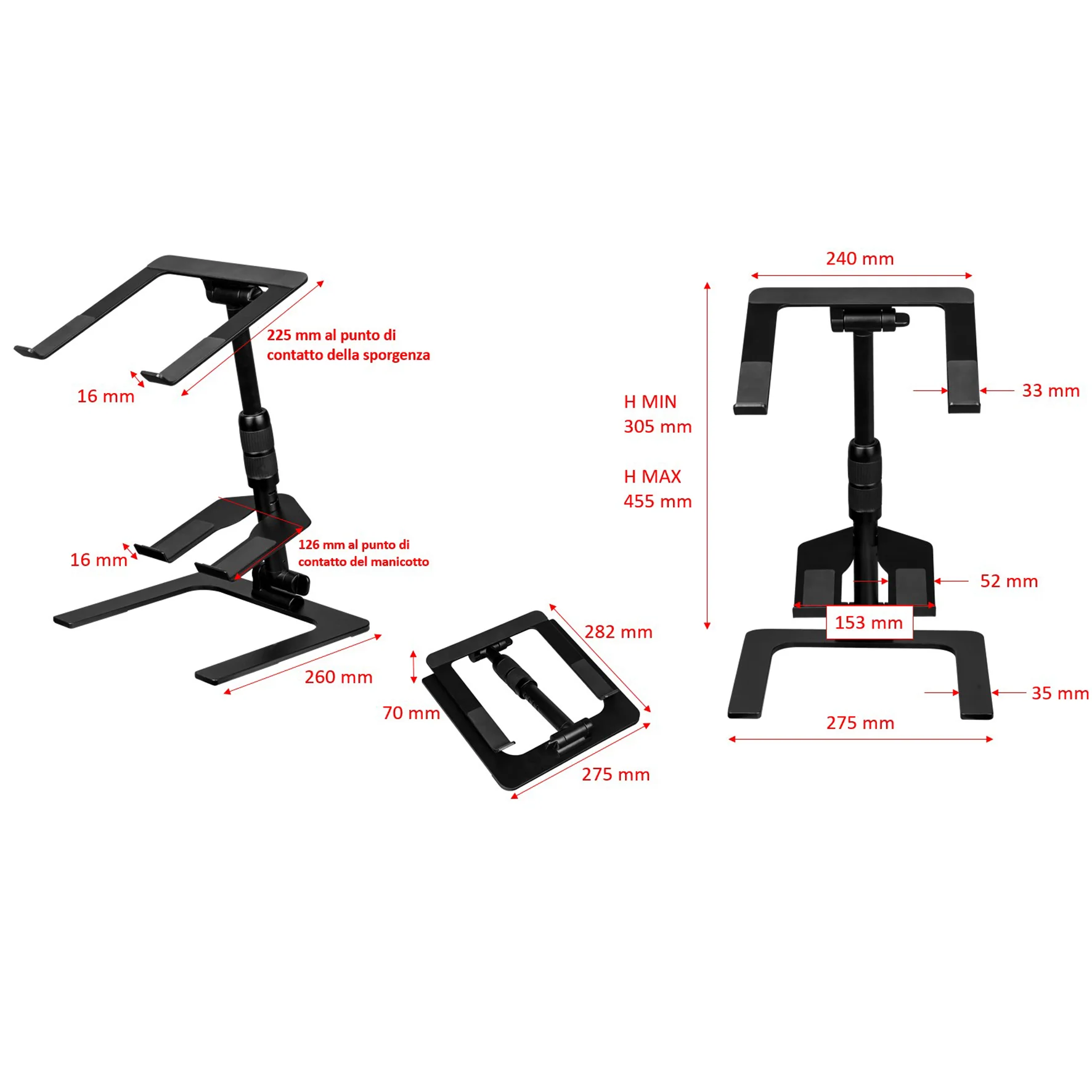 Proel DHLTS01 Supporto Pro x laptop, acciaio/alluminio regolabile richiudibile - Image 6