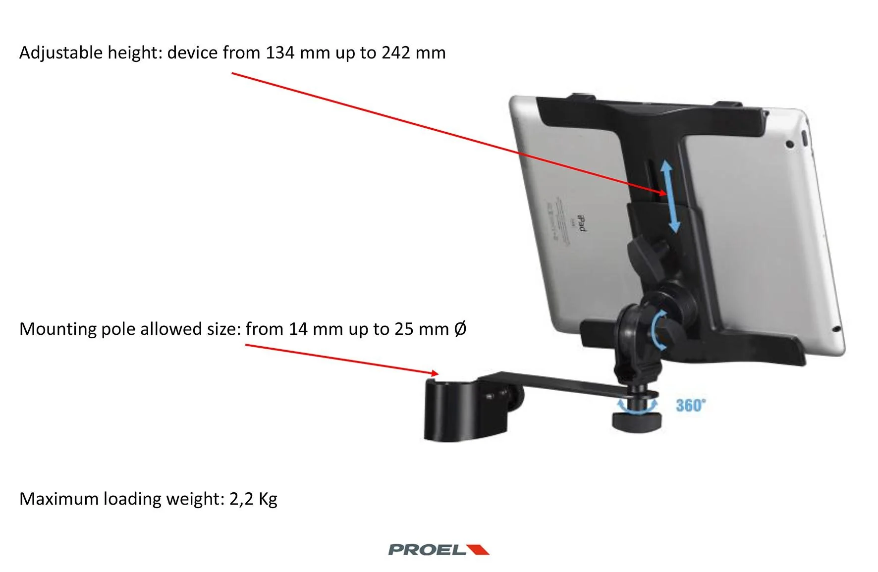 Proel PROIPS03 Supporto Stand Universale per TABLET aggancio asta microfonica - Image 2