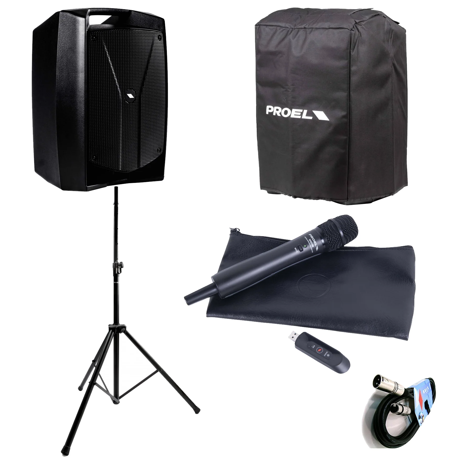 Proel V12WAVE Diffusore trolley 600w +U24H Microfono wireless+Cover+Stativo+Cavo - Image 2