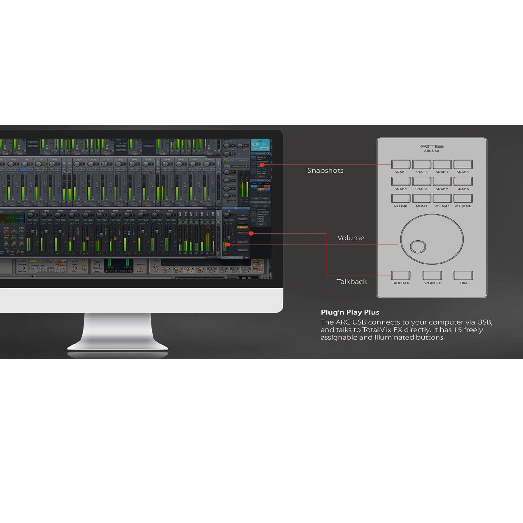 Rme ARC USB Controller MIDI xUFX+, UFX II, TOTALMIX FX 15 Pulsanti Assegn.Illum. - Image 3