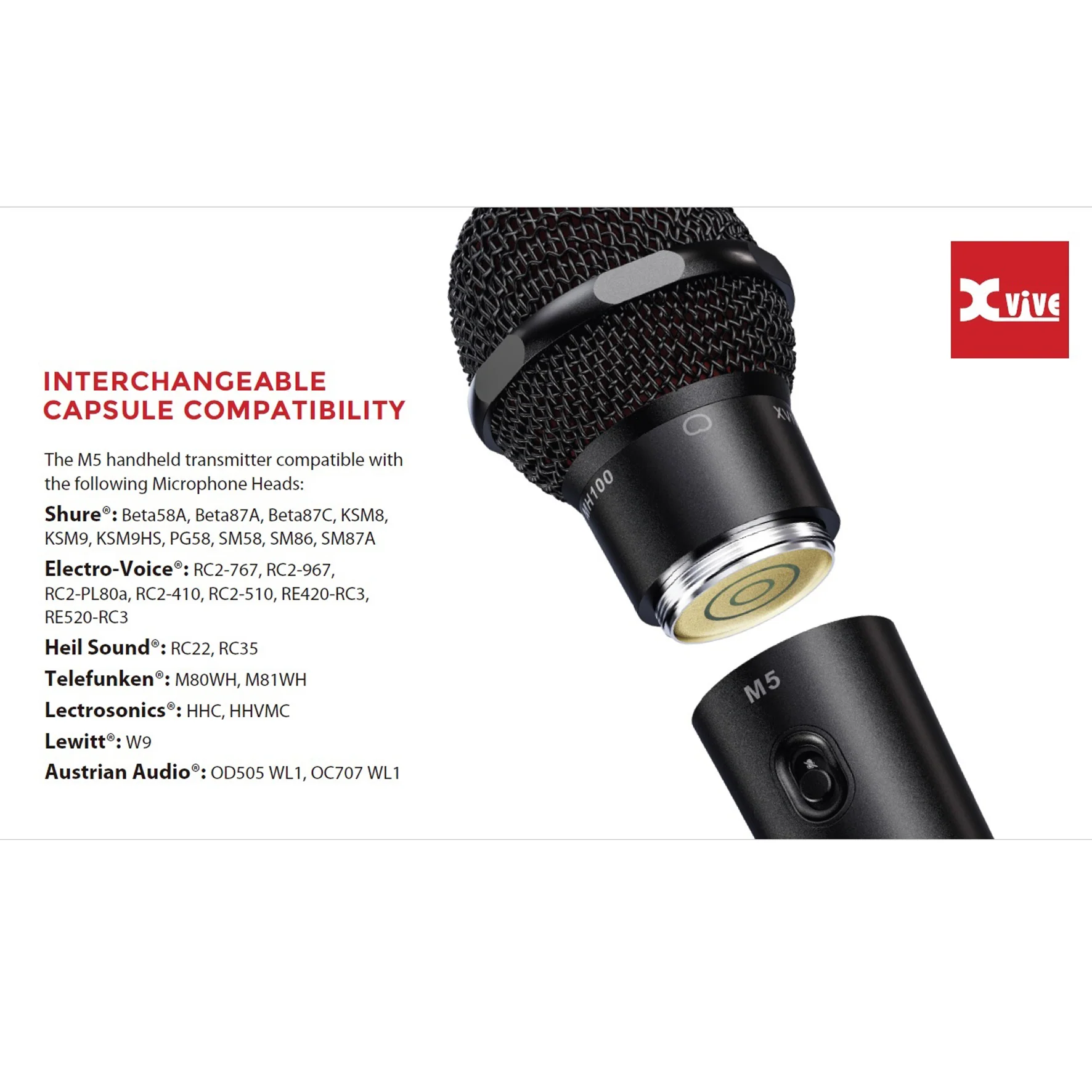 Xvive M5 Sistema Microfono Wireless Pro Palmare con Capsule Intercambiabili Nero - Image 5