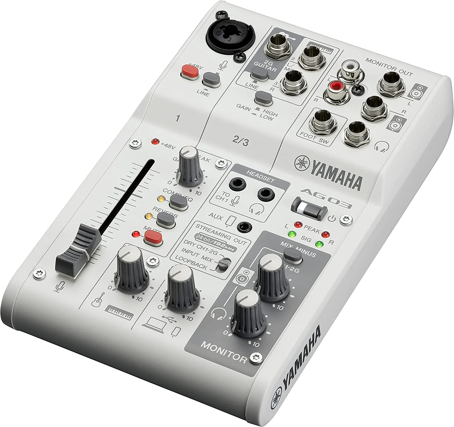 Yamaha AG03 MK2 W Mixer Live Streaming 3 Canali con Interfaccia Audio USB Bianco - Image 2
