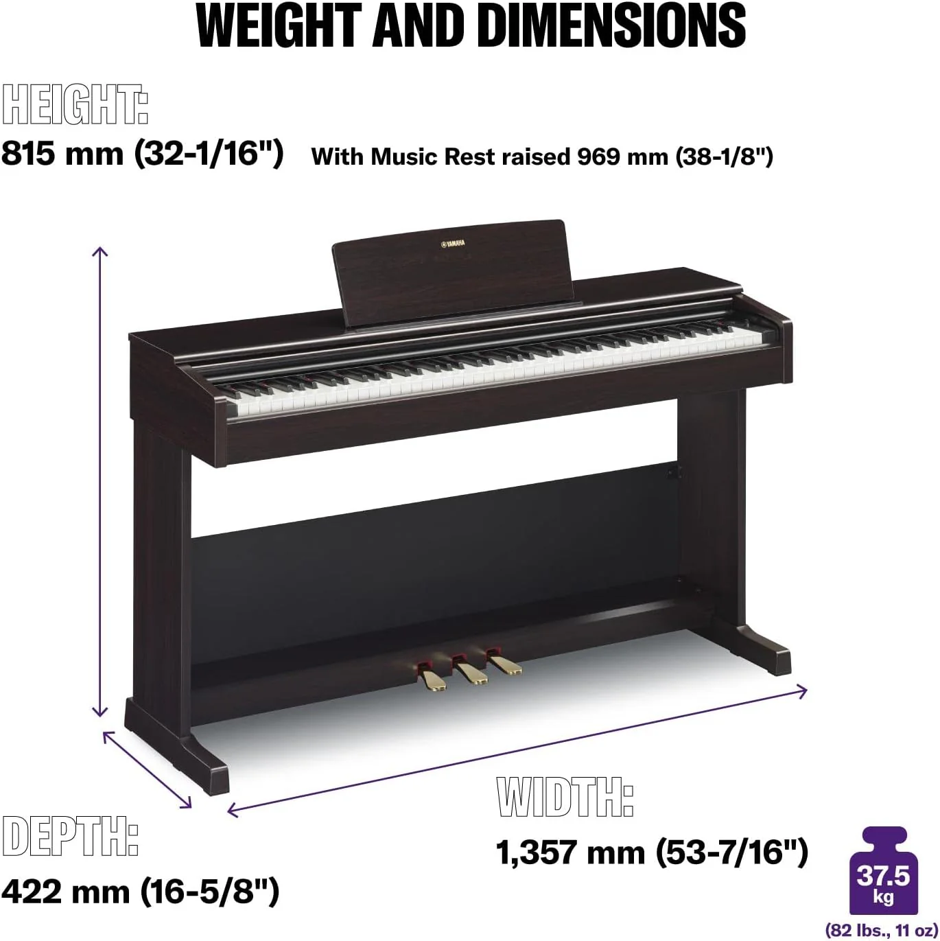 Yamaha YDP-105B Arius Pianoforte Tastiera Digitale 88 Tasti Pesati (GHS), Nero - Image 3